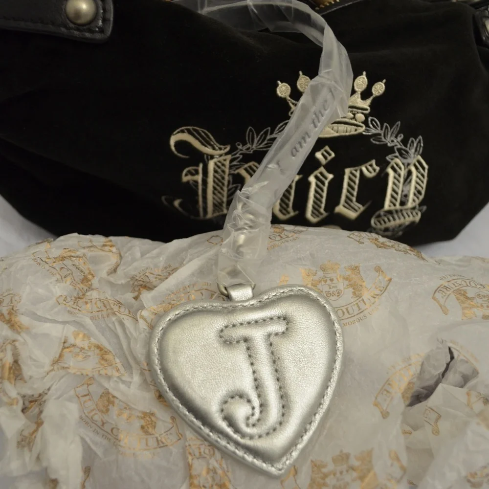 Juicy Couture Black Shoulder Bag with Cream Embroidery